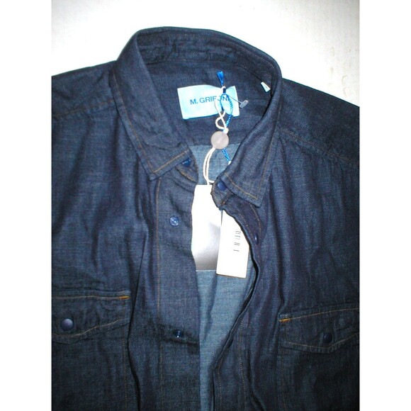 New Mens NWT Italy Designer M. Grifoni 40 M L Denim Shirt Snap Dark Blue LS Cool - Picture 3 of 10